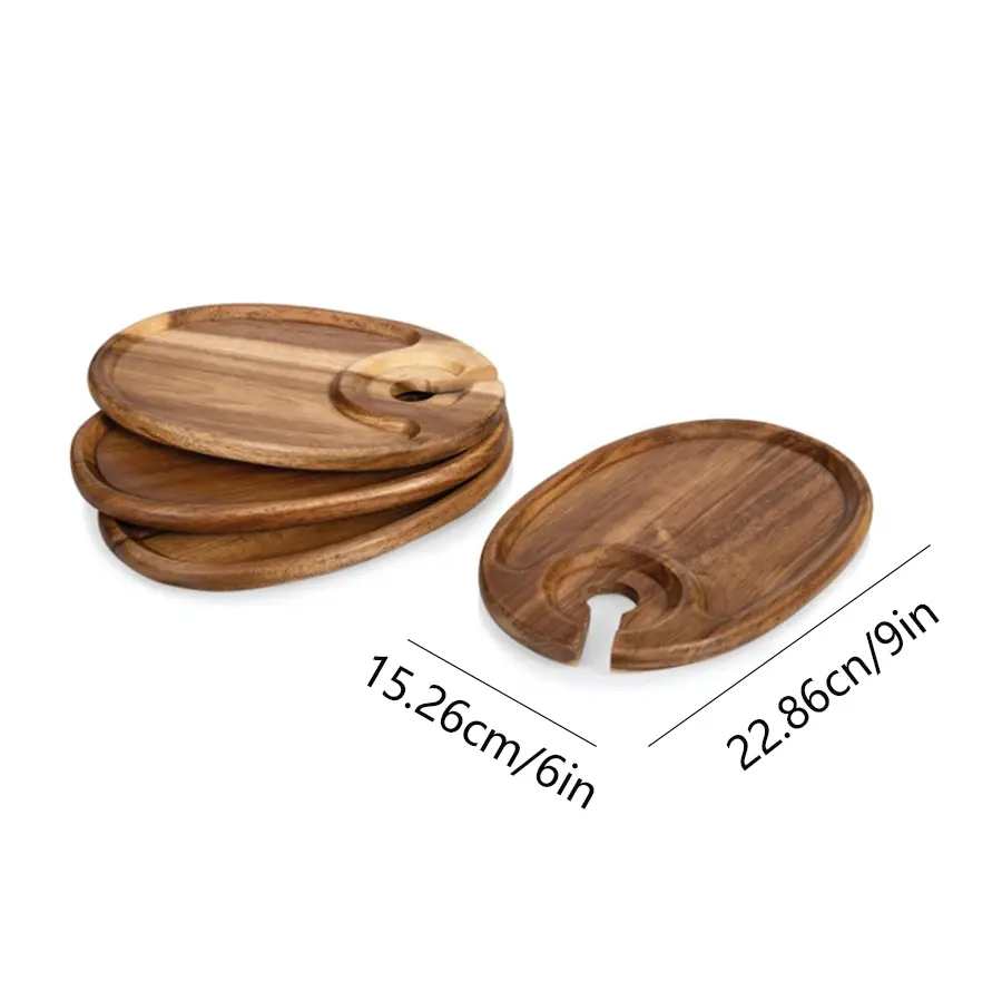 1/4pcs Rustic Wood Snack Platter - Wine Glass Holder for Picnics, Coffee Table, Cheese Board & Party Serving