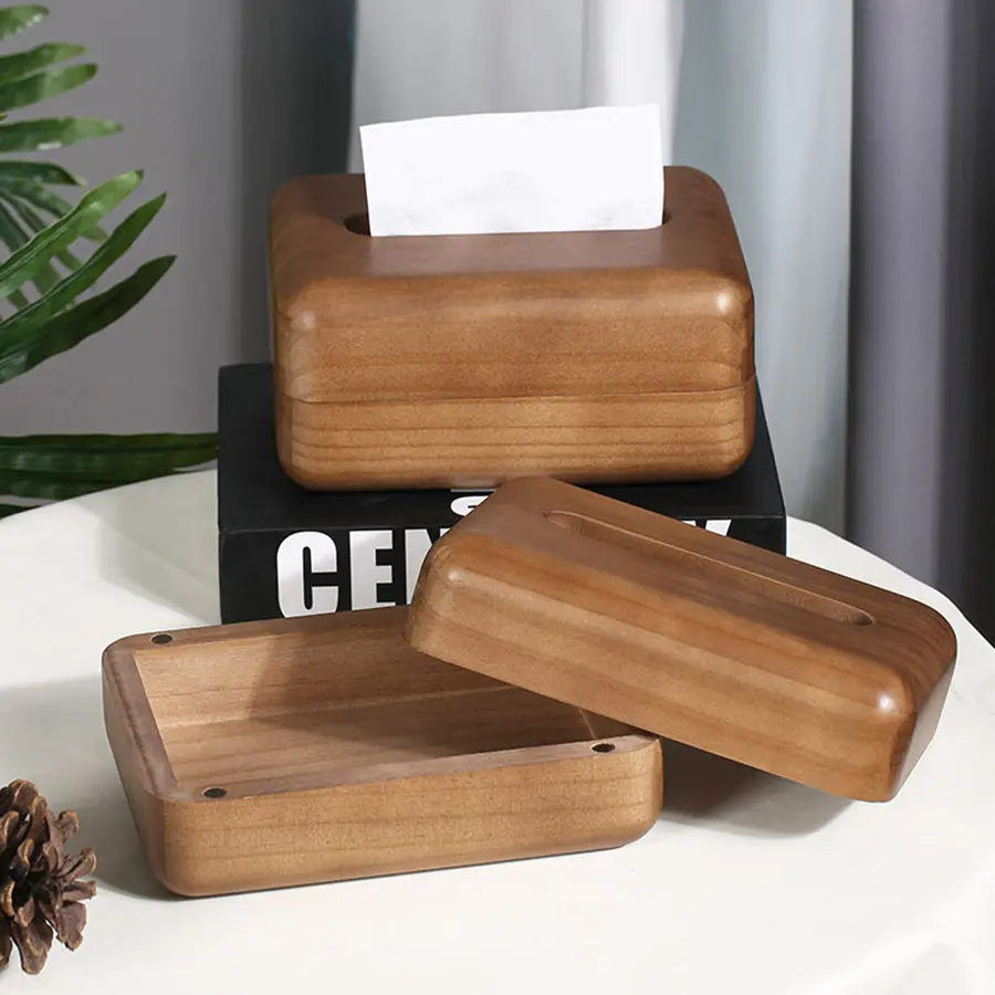 New Chinese Style Simple Paper Box Black Walnut Wood Magnet Hollowed Out Bread Tissue Box