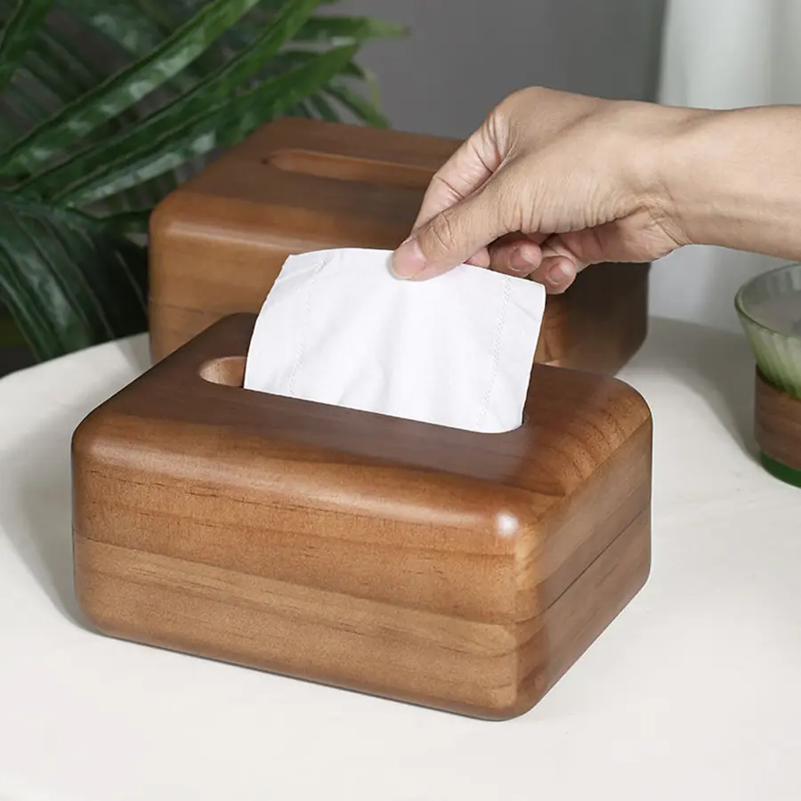 New Chinese Style Simple Paper Box Black Walnut Wood Magnet Hollowed Out Bread Tissue Box
