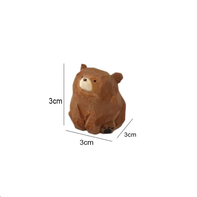 1Pcs Cute Mini Wooden Bear Miniature Solid Wood Hand Carved Bear Figurines Polar Bear Crafts Ornaments Tabel Decorate Kids Gifts