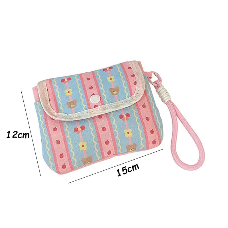 Candy Color Student Girl Make Up Case Sweet Bow Strawberry Photocard Storage Bag Portable Keychain Coin Bag Cute Mini Stuff Bag