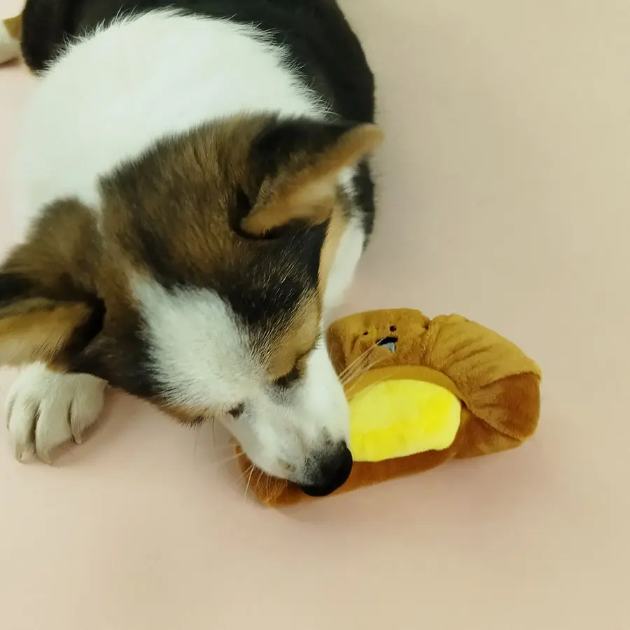 Hidden Food Sniffing Toy Squeaky Dog Toy Interactive Plush Toy Dog Chew Toy Pet Toys Croissant Bread Squeaking Sound Plush Toys