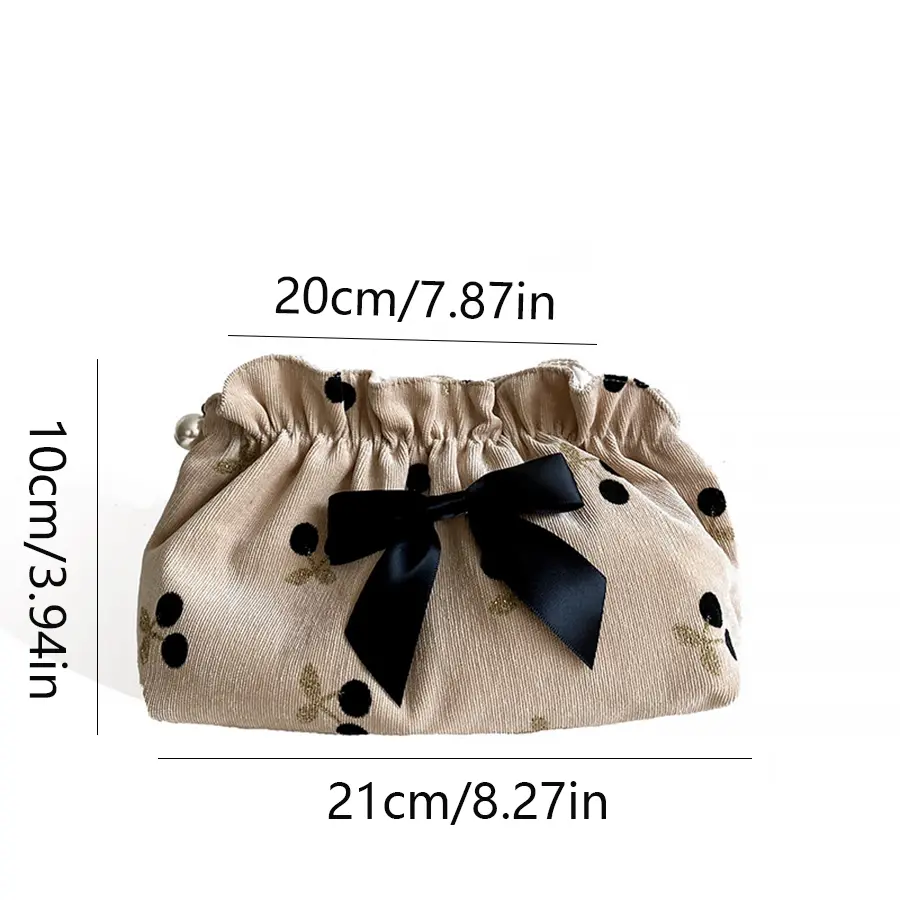 Soft Corduroy Cherry Print Corduroy Cosmetic Bag for Women Large Capacity Make-up Lipstick Bags Women Travel Storage Bag Sac