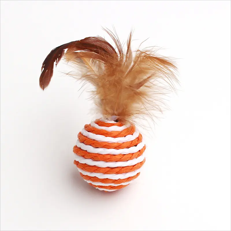 4Pieces Colorful Sisal Interactive Ball Cat Toy Pet Supplies Feather Cat Training Catcher Cat Accessories Random Color Toy Ball