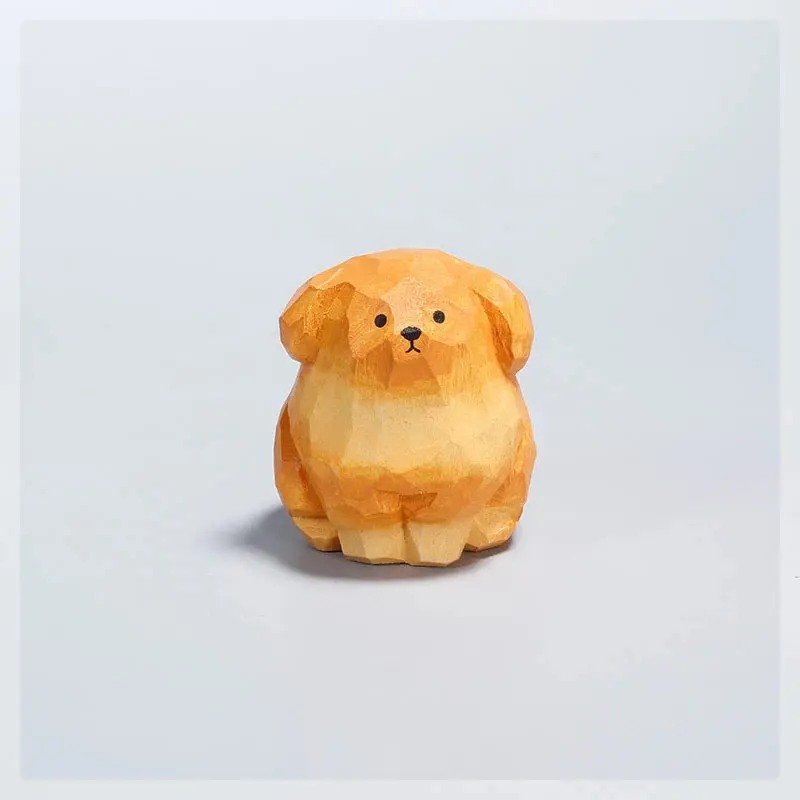 Wood carving small golden retriever decoration cute girl table decorations creative dog gift female