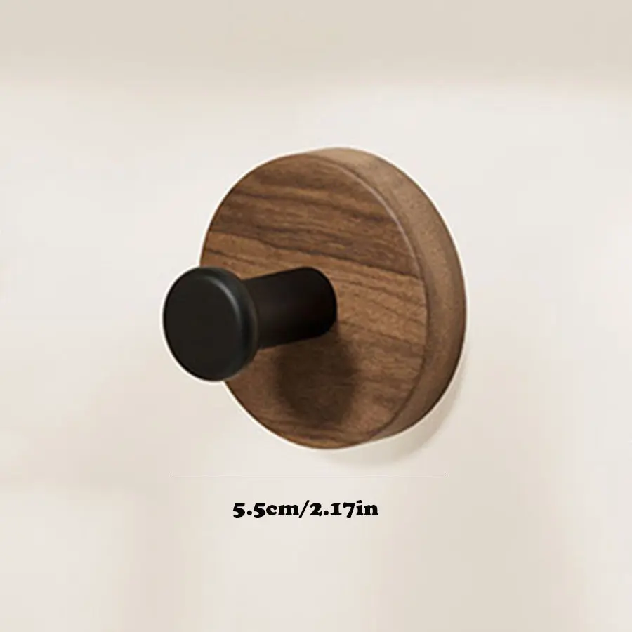 Walnut Wood Door Hook Adhesive Bathroom Towel Rack No-Drill Wall-Mounted Coat Hanger Wooden Hook for Kitchen or Bathroom