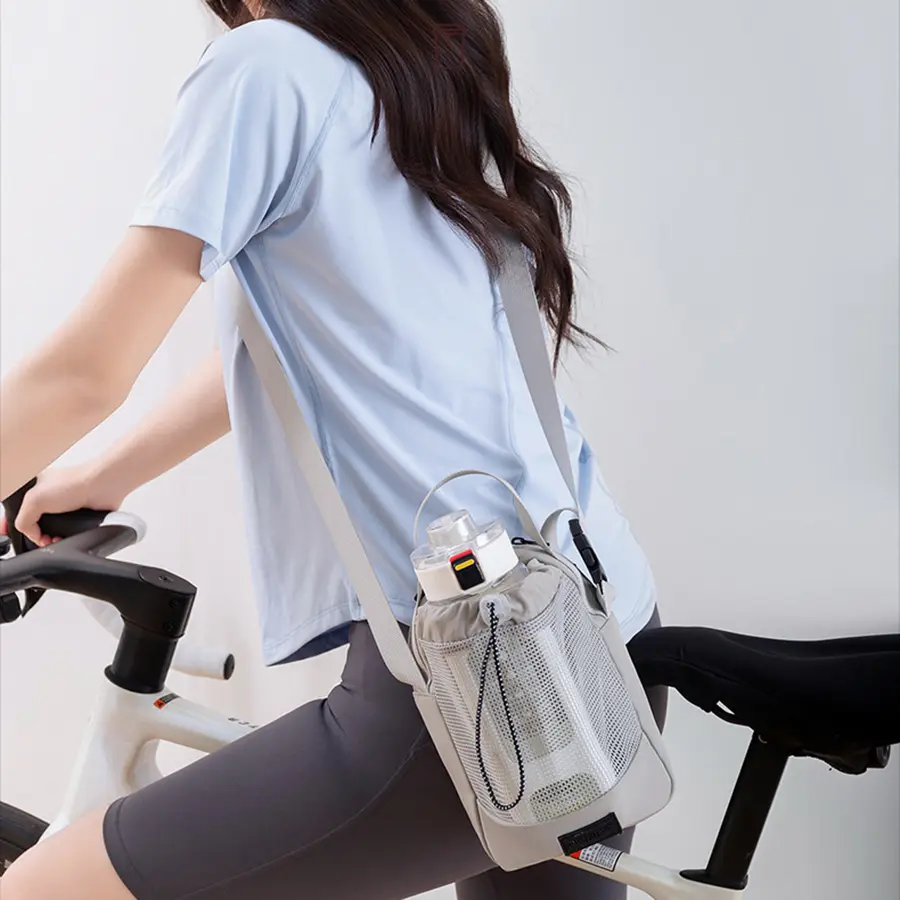 Water Bottle Carrier Bag With Mesh Front Pocket Adjustable Shoulder Strap Portable Sports Bag For Outdoor Sports Activities