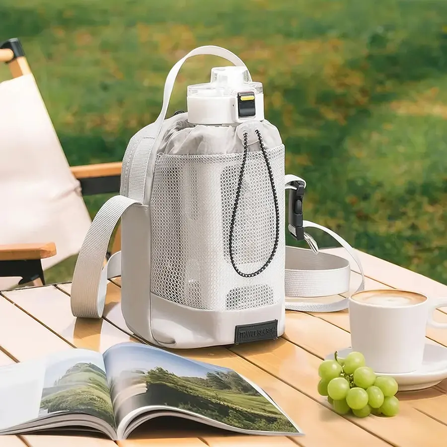 Water Bottle Carrier Bag With Mesh Front Pocket Adjustable Shoulder Strap Portable Sports Bag For Outdoor Sports Activities