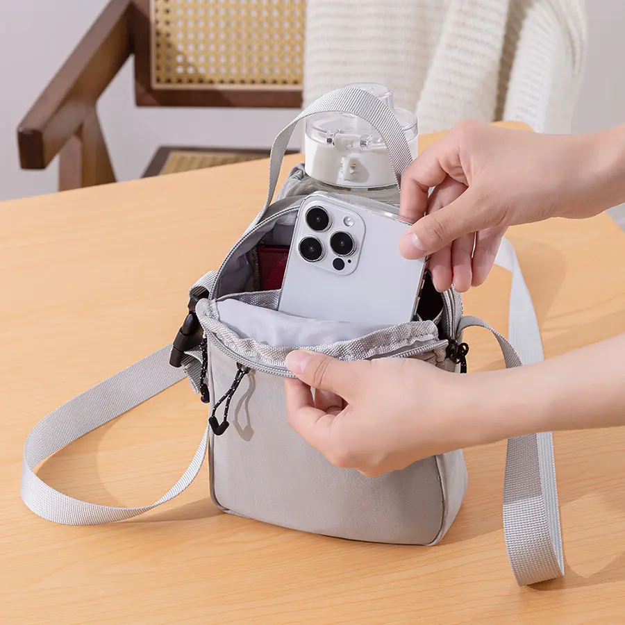 Water Bottle Carrier Bag With Mesh Front Pocket Adjustable Shoulder Strap Portable Sports Bag For Outdoor Sports Activities