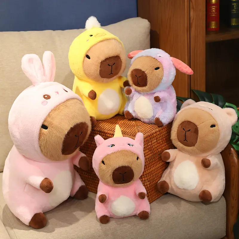 Funny Creative Kawaii Transform Capybara Wear Hat Plush Doll Rabbit Unicorn Dog Duck Bear Hat Animal Transform Gift For Girls