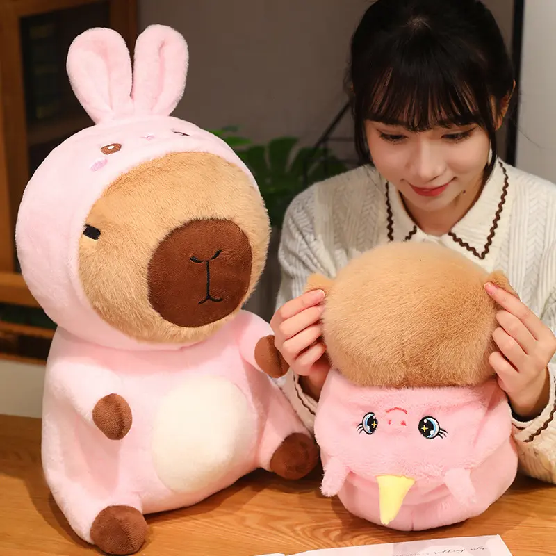 Funny Creative Kawaii Transform Capybara Wear Hat Plush Doll Rabbit Unicorn Dog Duck Bear Hat Animal Transform Gift For Girls