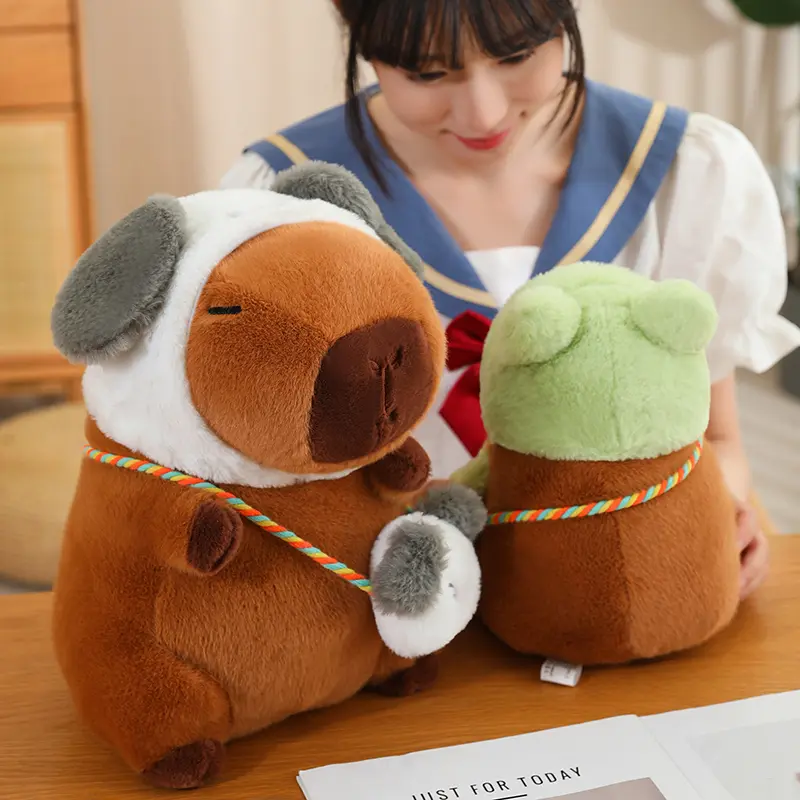 Creative Kawaii Transform Capybara Plush Doll Frog Rabbit Dinosaur Dog Animal Transform Squeaky Satchel Gift For Girls