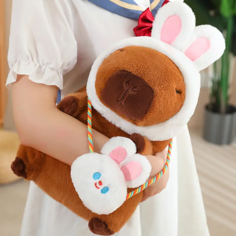 Creative Kawaii Transform Capybara Plush Doll Frog Rabbit Dinosaur Dog Animal Transform Squeaky Satchel Gift For Girls