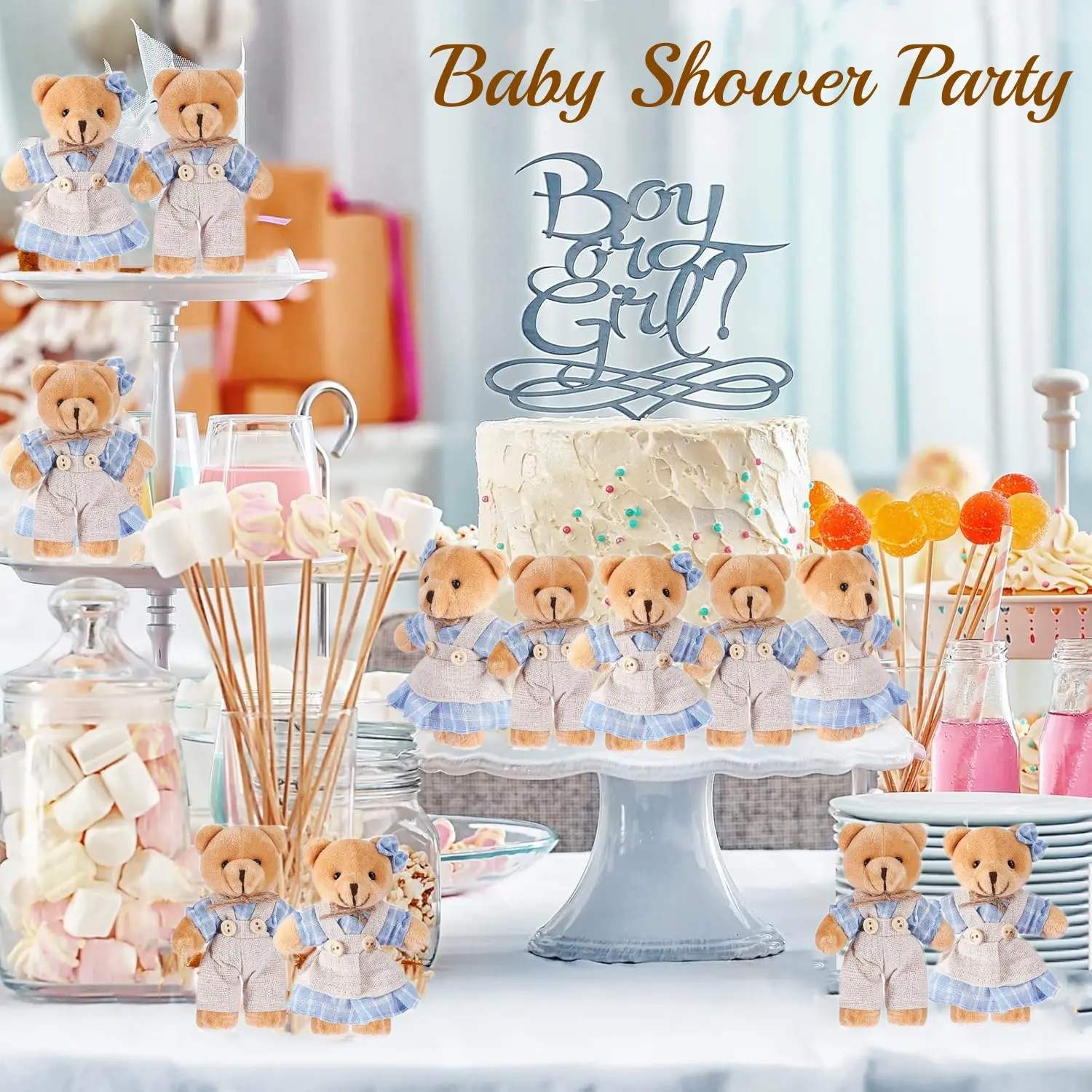 12-48PCS Mini Bear Stuffed Animal Toys Bulk 10cm Soft Plush Bears with Burlap Clothes for Baby Shower Birthday Party Decoration