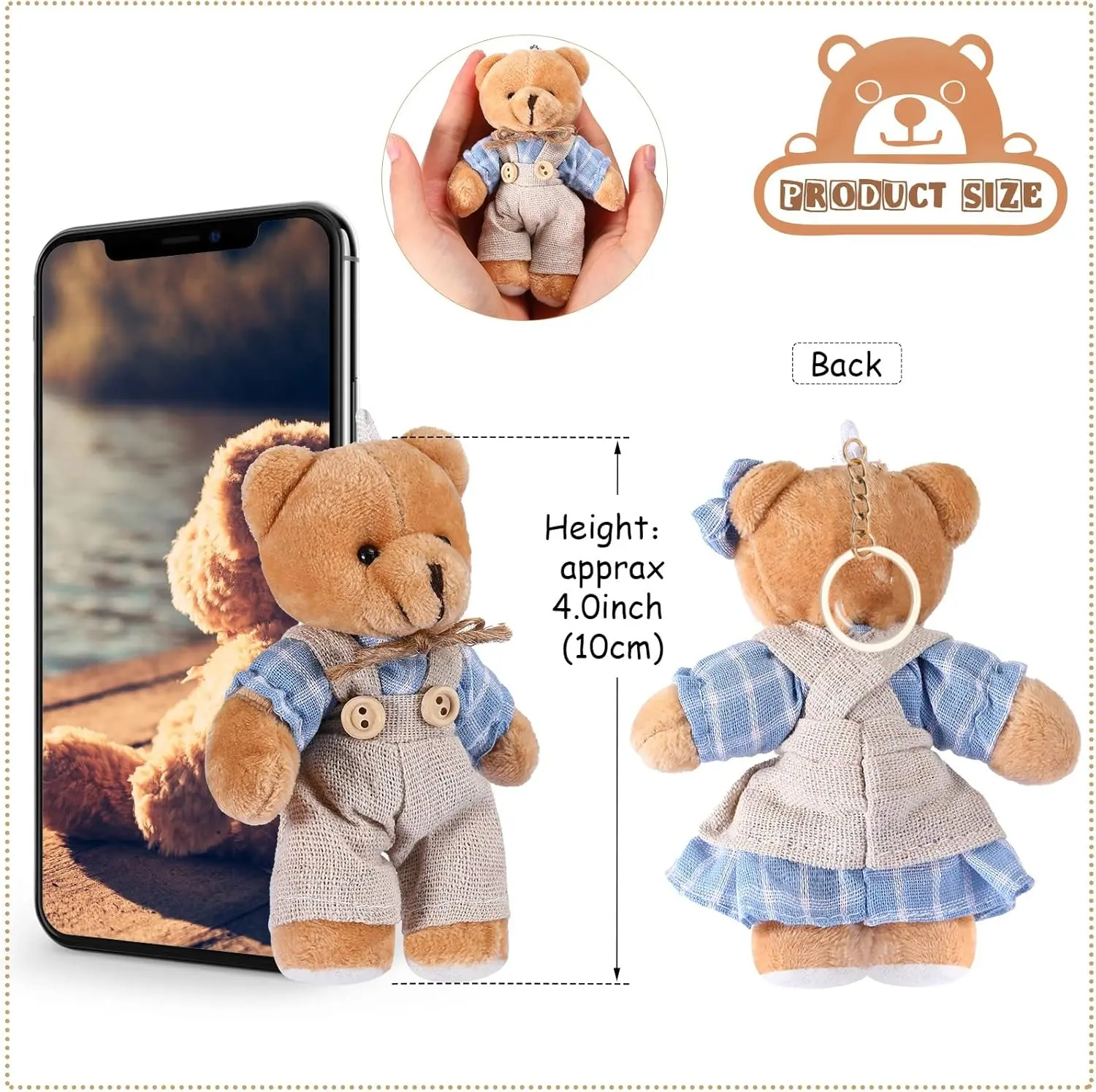 12-48PCS Mini Bear Stuffed Animal Toys Bulk 10cm Soft Plush Bears with Burlap Clothes for Baby Shower Birthday Party Decoration