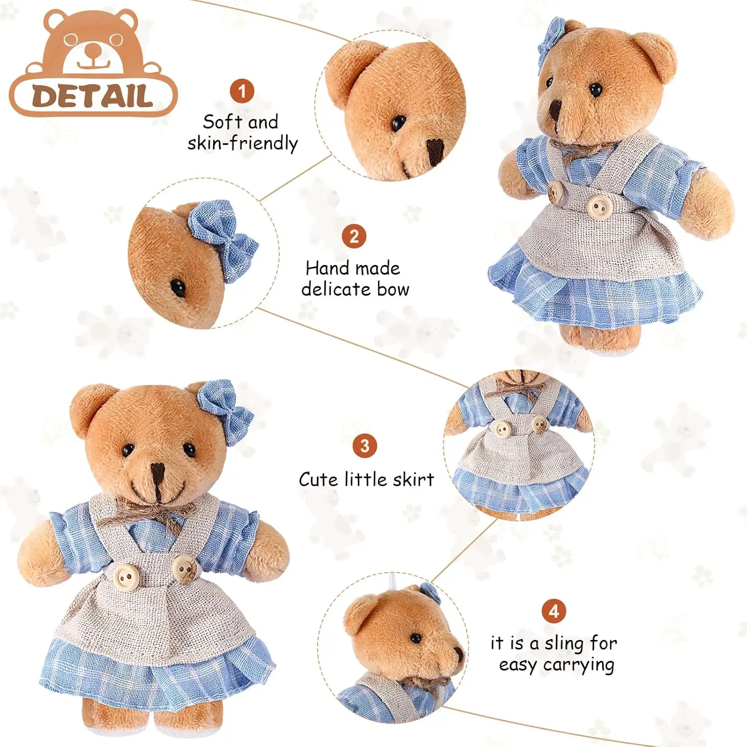12-48PCS Mini Bear Stuffed Animal Toys Bulk 10cm Soft Plush Bears with Burlap Clothes for Baby Shower Birthday Party Decoration