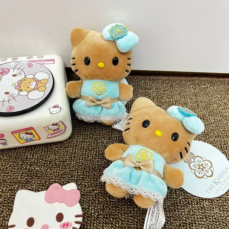 2025 New Hawaii Surfing Blackskin Hello Kitty Plush Keychain Girl Bag Zipper Decoration Pendant College Uniform Long Legs Kitty