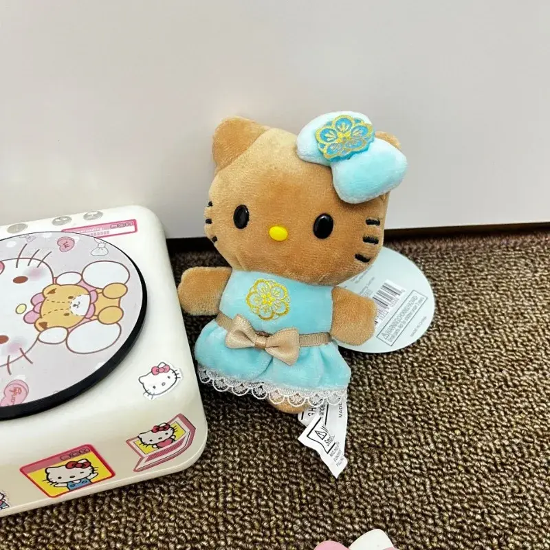 2025 New Hawaii Surfing Blackskin Hello Kitty Plush Keychain Girl Bag Zipper Decoration Pendant College Uniform Long Legs Kitty