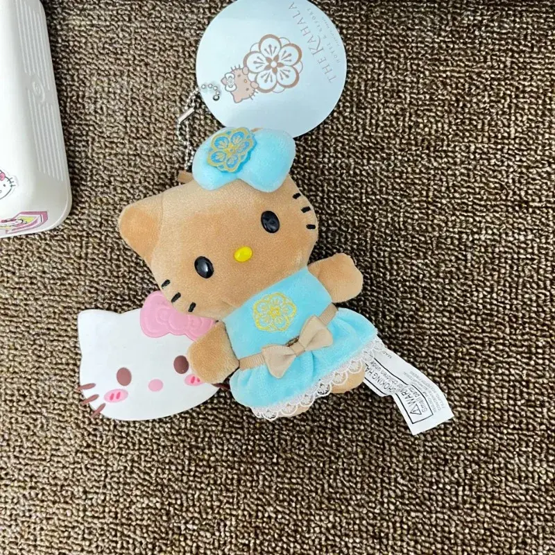 2025 New Hawaii Surfing Blackskin Hello Kitty Plush Keychain Girl Bag Zipper Decoration Pendant College Uniform Long Legs Kitty