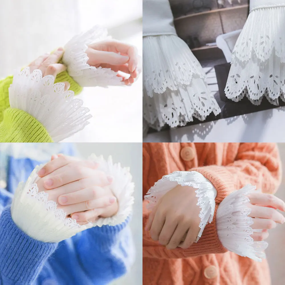 9CM Double Layer Pleated Chiffon Lace Trim Elastic Ruffle for Wedding Dresses Lolita Skirts & DIY Fashion Decoration