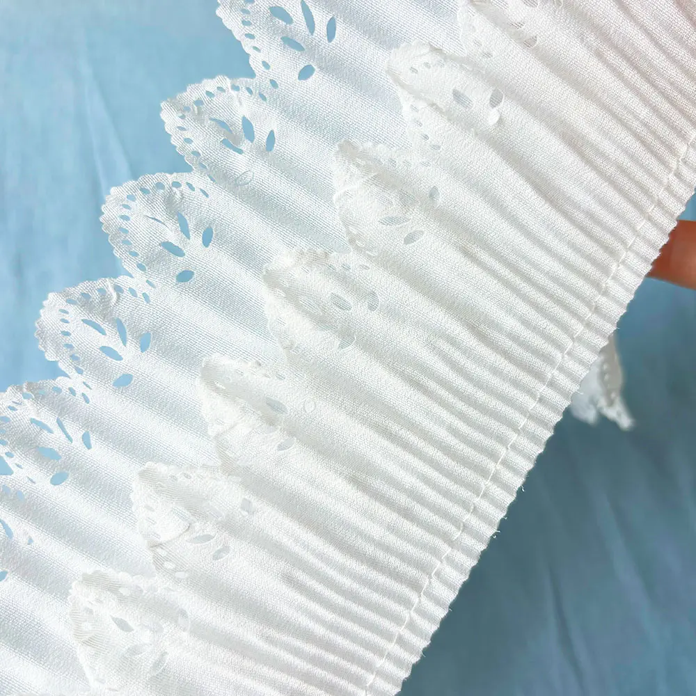 9CM Double Layer Pleated Chiffon Lace Trim Elastic Ruffle for Wedding Dresses Lolita Skirts & DIY Fashion Decoration