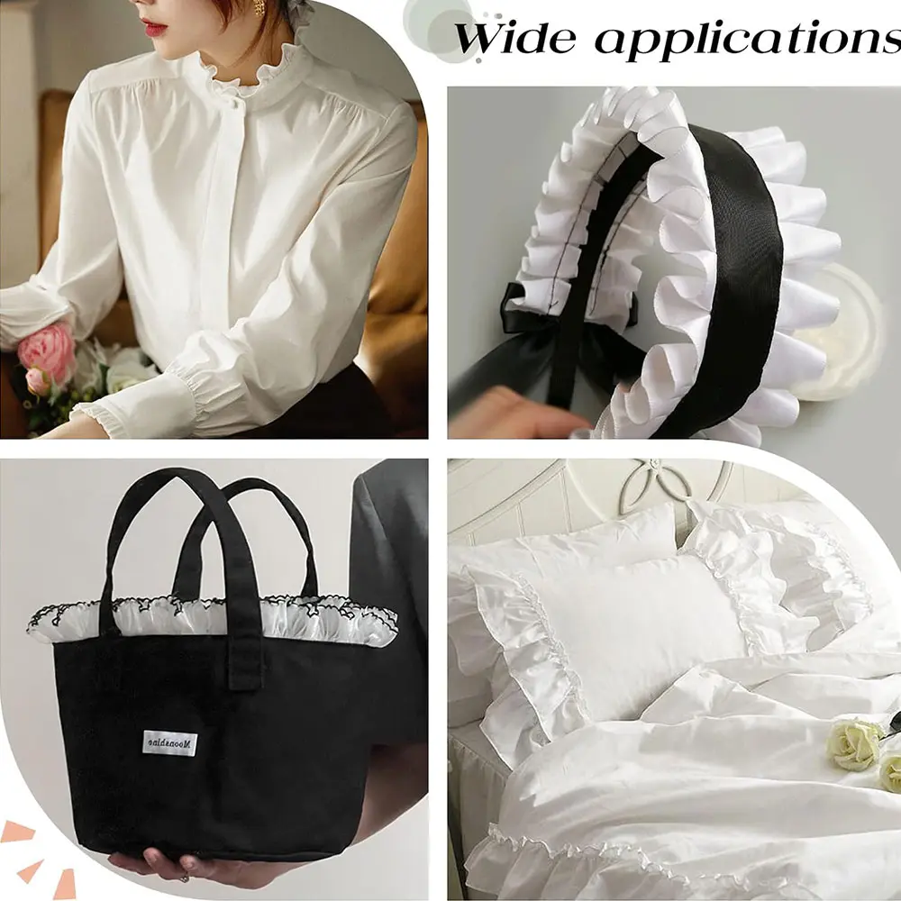 2025 Trendy 8.5cm Width 2-Layer Elastic Pleated Chiffon Lace White/Black Ruffle Trim for Doll DIY Clothing Decoration Supplies