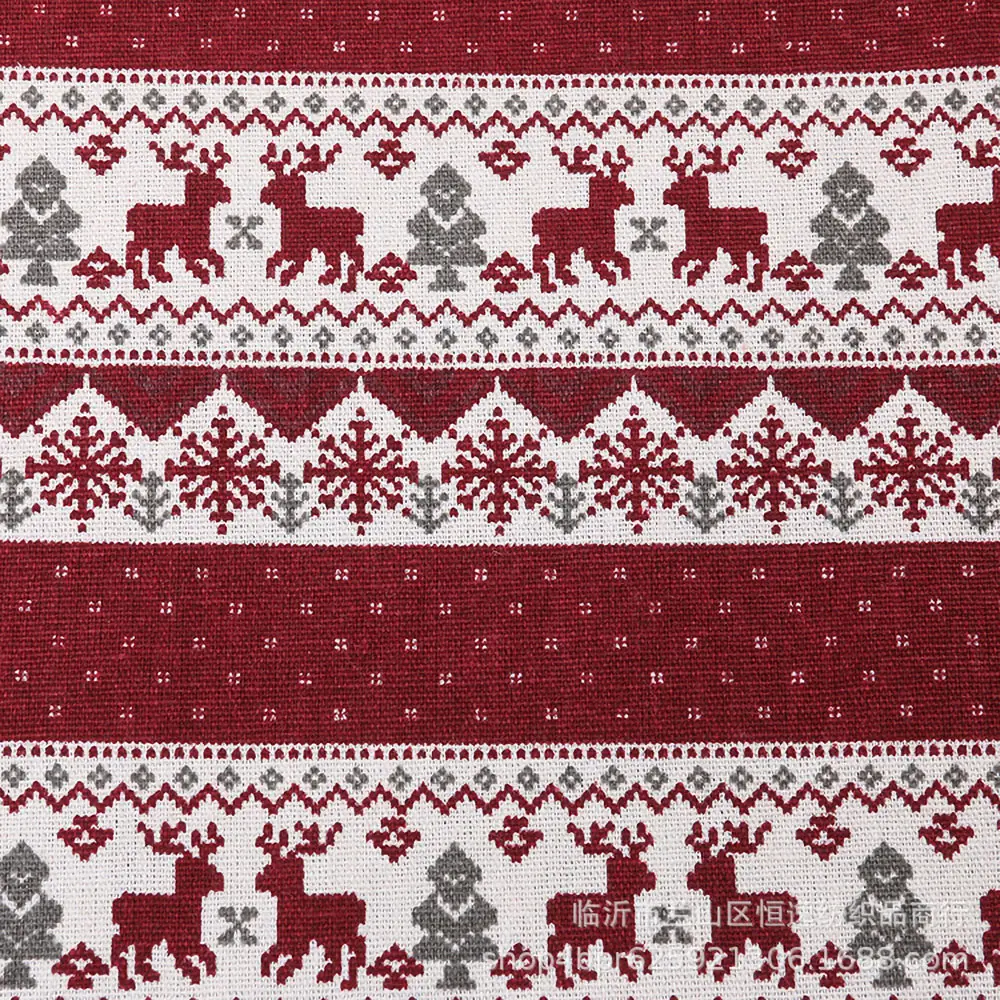 Christmas Deer Cotton Linen Fabric Snowflake Print Wrinkle-Resistant for Xmas Tablecloth Cushion DIY Craft Quit Kits Home Decor