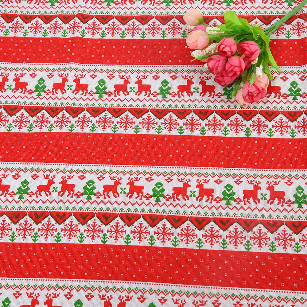 Christmas Deer Cotton Linen Fabric Snowflake Print Wrinkle-Resistant for Xmas Tablecloth Cushion DIY Craft Quit Kits Home Decor