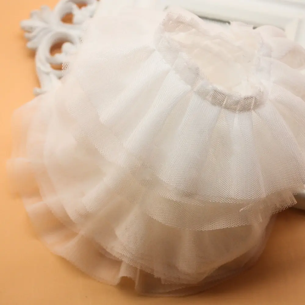 5CM Double Layer 3D Pleated Mesh Lace Trim Embroidered Collar Ruffle for Sleeve Cuffs DIY Skirt Hem & Bridal Dress Decoration