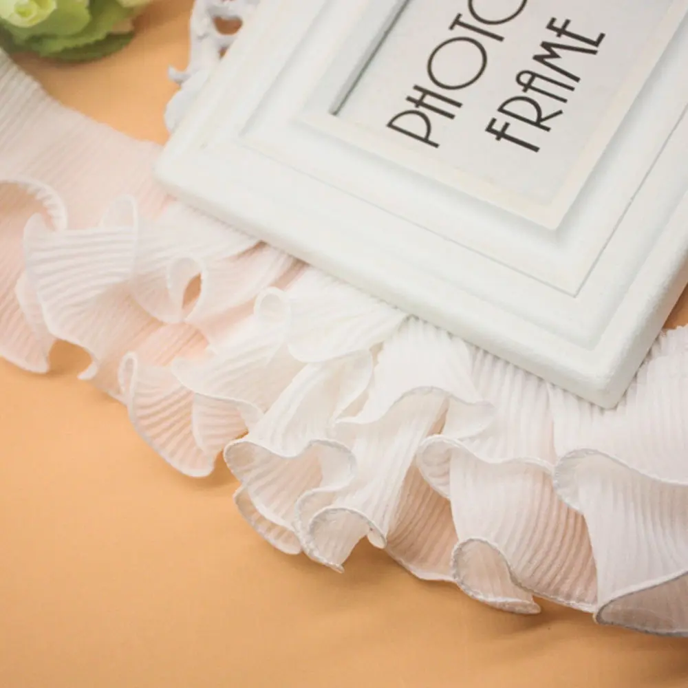 2025 Trendy 8.5cm Width 2-Layer Elastic Pleated Chiffon Lace White/Black Ruffle Trim for Doll DIY Clothing Decoration Supplies