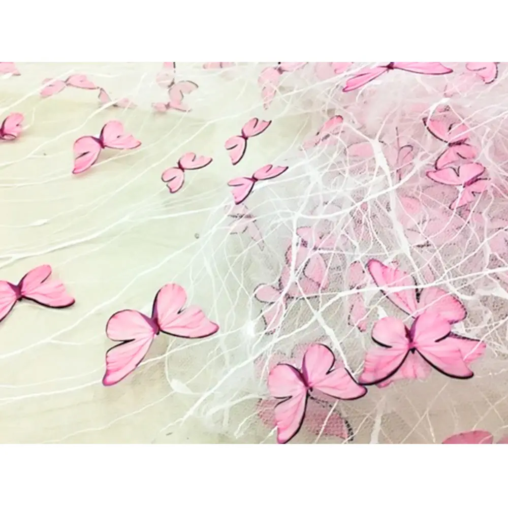 1Yard 3D Vivid Butterfly Flower Embroidery Lace Fabric French Tulle Mesh for Sewing Girls Bridal Veil & Evening Gown DIY Crafts