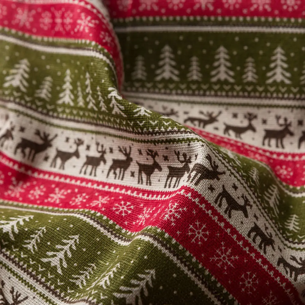 Christmas Deer Cotton Linen Fabric Snowflake Print Wrinkle-Resistant for Xmas Tablecloth Cushion DIY Craft Quit Kits Home Decor