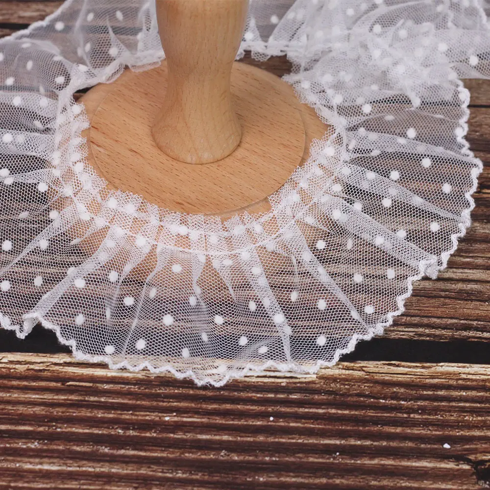 2025 Trendy 5cm Width Black White 3D Pleated Lace Ribbon Polka Dot Embroidery Ruffle Trim for BJD Doll Dress Collar DIY