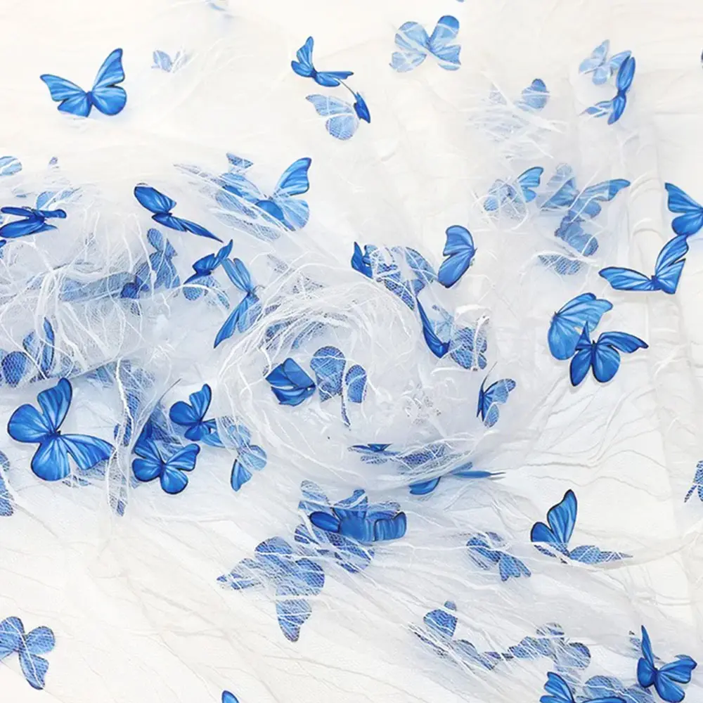 1Yard 3D Vivid Butterfly Flower Embroidery Lace Fabric French Tulle Mesh for Sewing Girls Bridal Veil & Evening Gown DIY Crafts