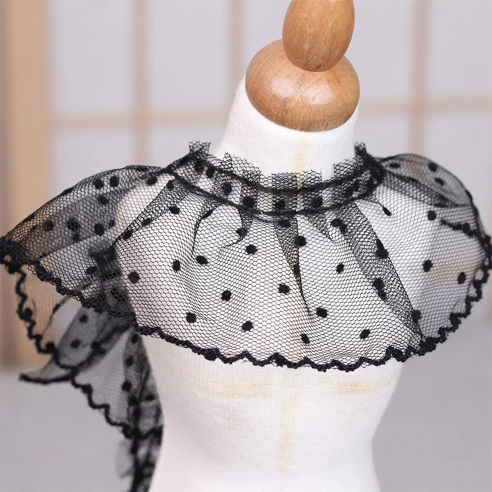 2025 Trendy 5cm Width Black White 3D Pleated Lace Ribbon Polka Dot Embroidery Ruffle Trim for BJD Doll Dress Collar DIY