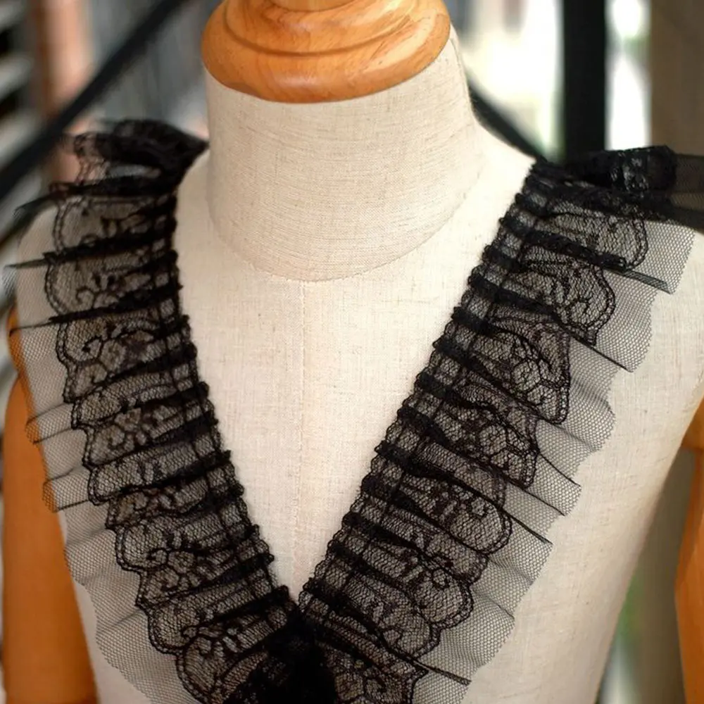 5cm Wide Black White 3D Pleated Chiffon Lace Trim Ribbon for DIY Wedding Dress Sewing Luxury Embroidery Applique Fabric Decor