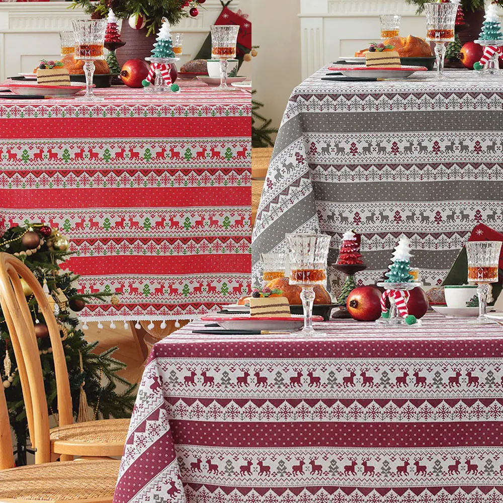 Christmas Deer Cotton Linen Fabric Snowflake Print Wrinkle-Resistant for Xmas Tablecloth Cushion DIY Craft Quit Kits Home Decor