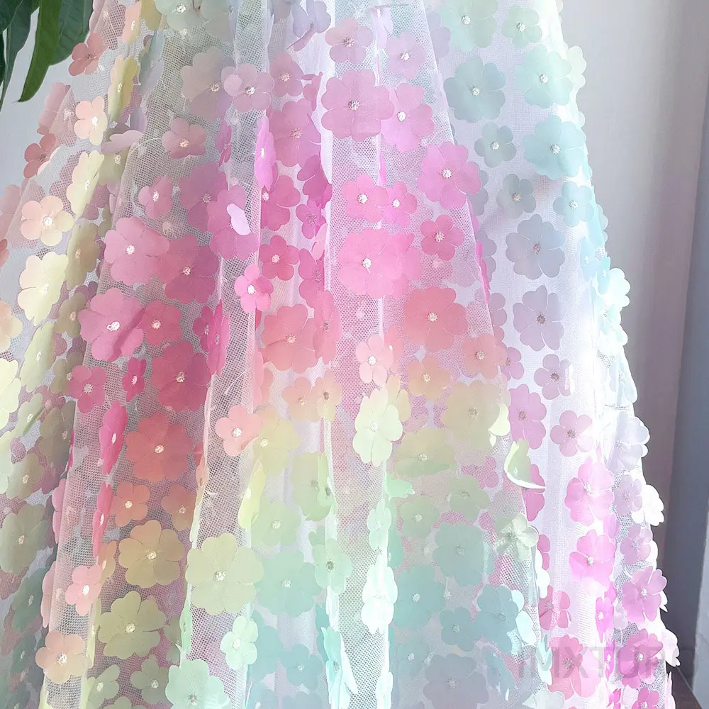 1Yard 3D Vivid Butterfly Flower Embroidery Lace Fabric French Tulle Mesh for Sewing Girls Bridal Veil & Evening Gown DIY Crafts