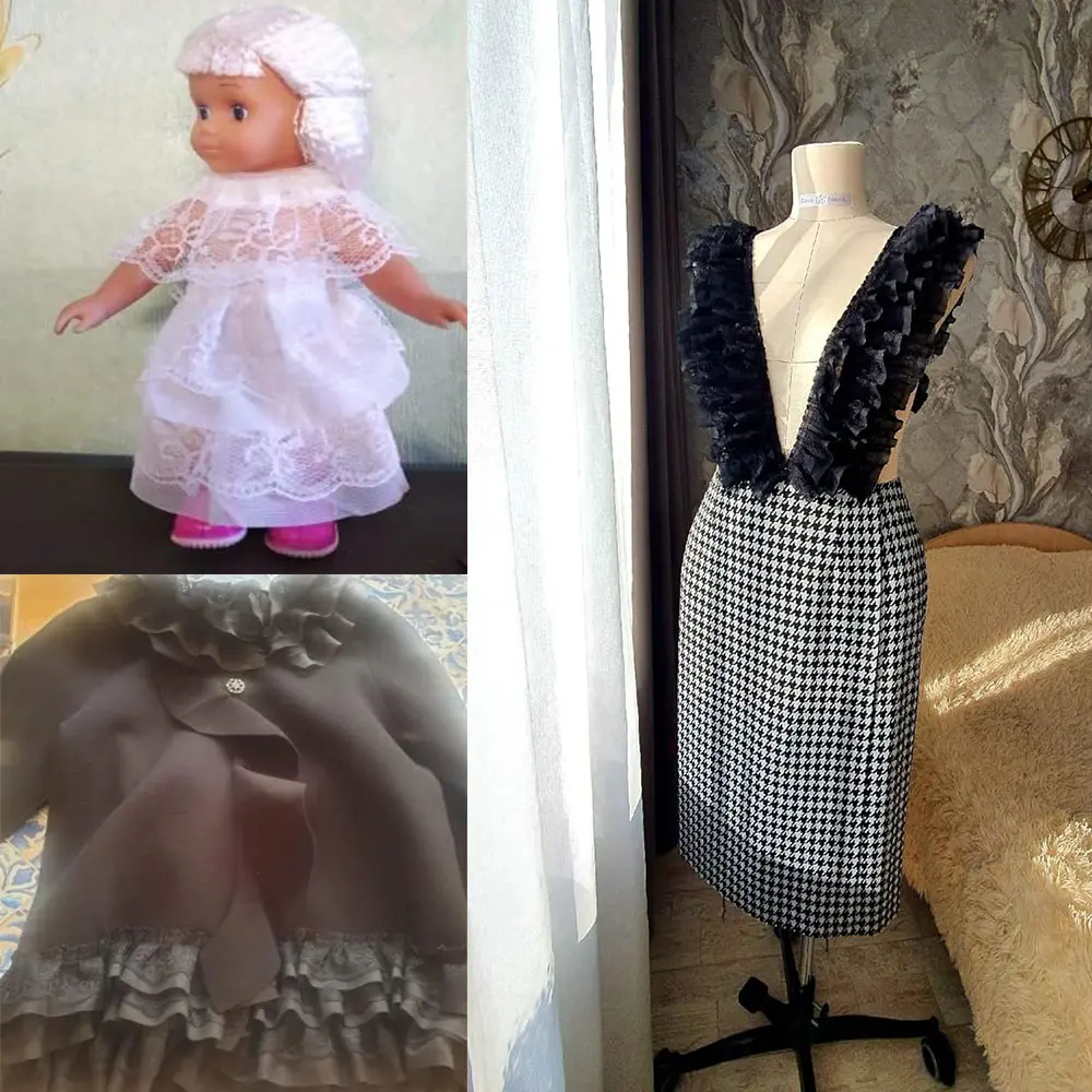 2025 Trendy 13cm 3-Layer Chiffon Fringe Trim 1Yard White Black 3D Pleated for Wedding Sewing Material Accessories