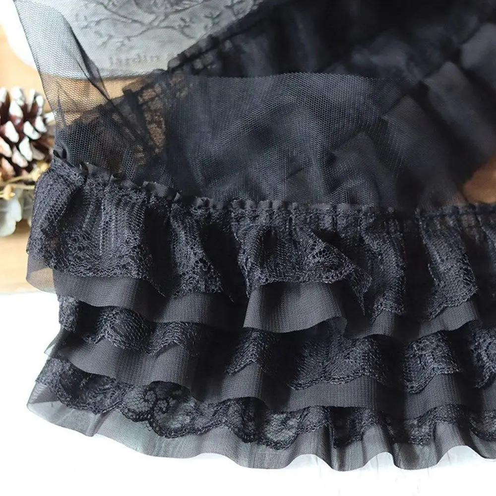 2025 Trendy 13cm 3-Layer Chiffon Fringe Trim 1Yard White Black 3D Pleated for Wedding Sewing Material Accessories