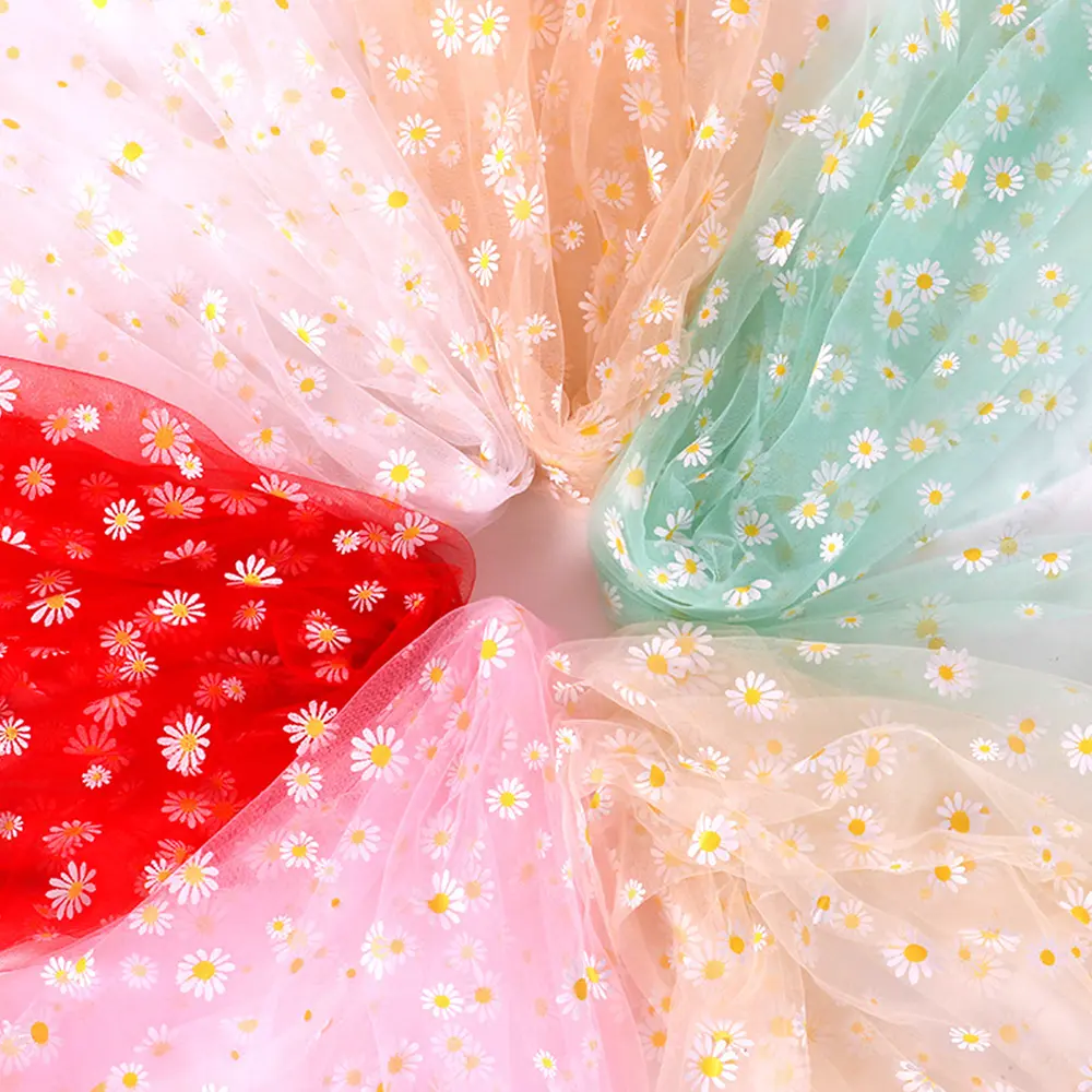 Daisy Flower Tulle Mesh Fabric 1.5x0.9m Softness for Baby Photo Backdrop Girl Dresses Boho Wedding Decor Party Curtain Supplies