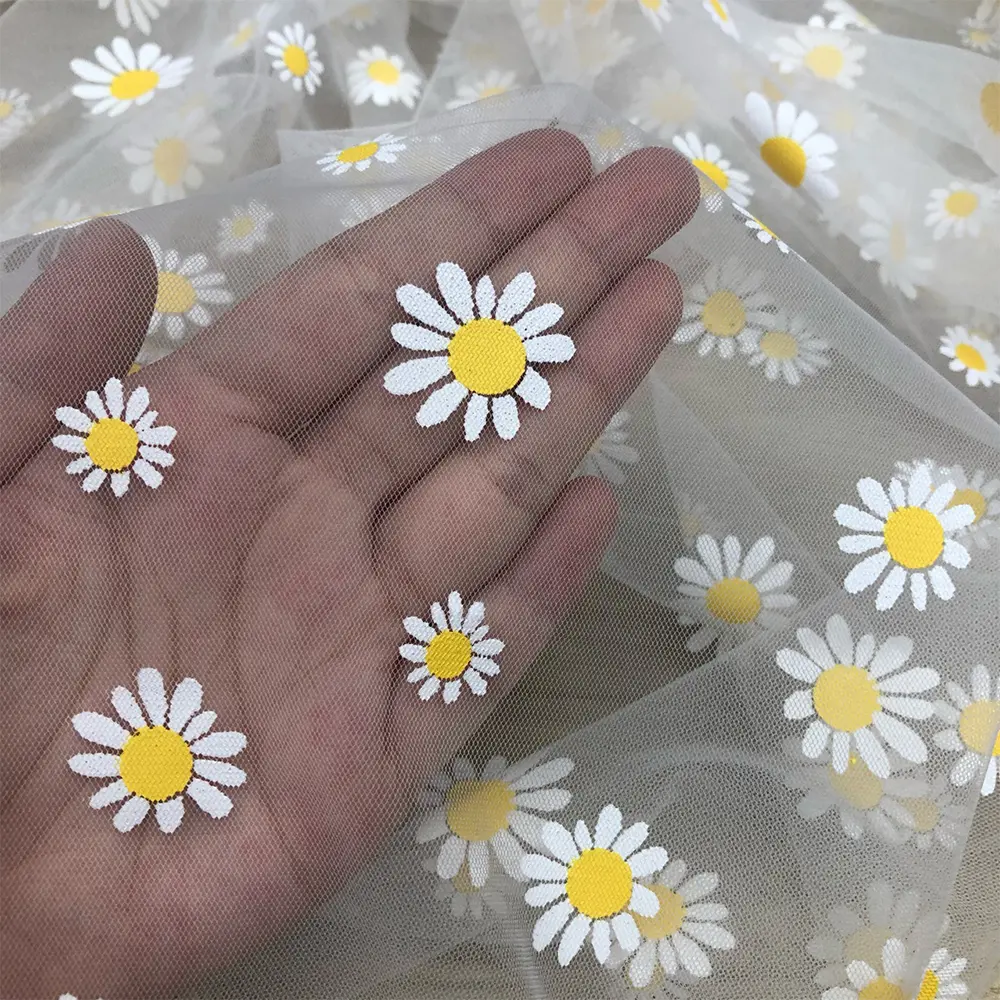 Daisy Flower Tulle Mesh Fabric 1.5x0.9m Softness for Baby Photo Backdrop Girl Dresses Boho Wedding Decor Party Curtain Supplies