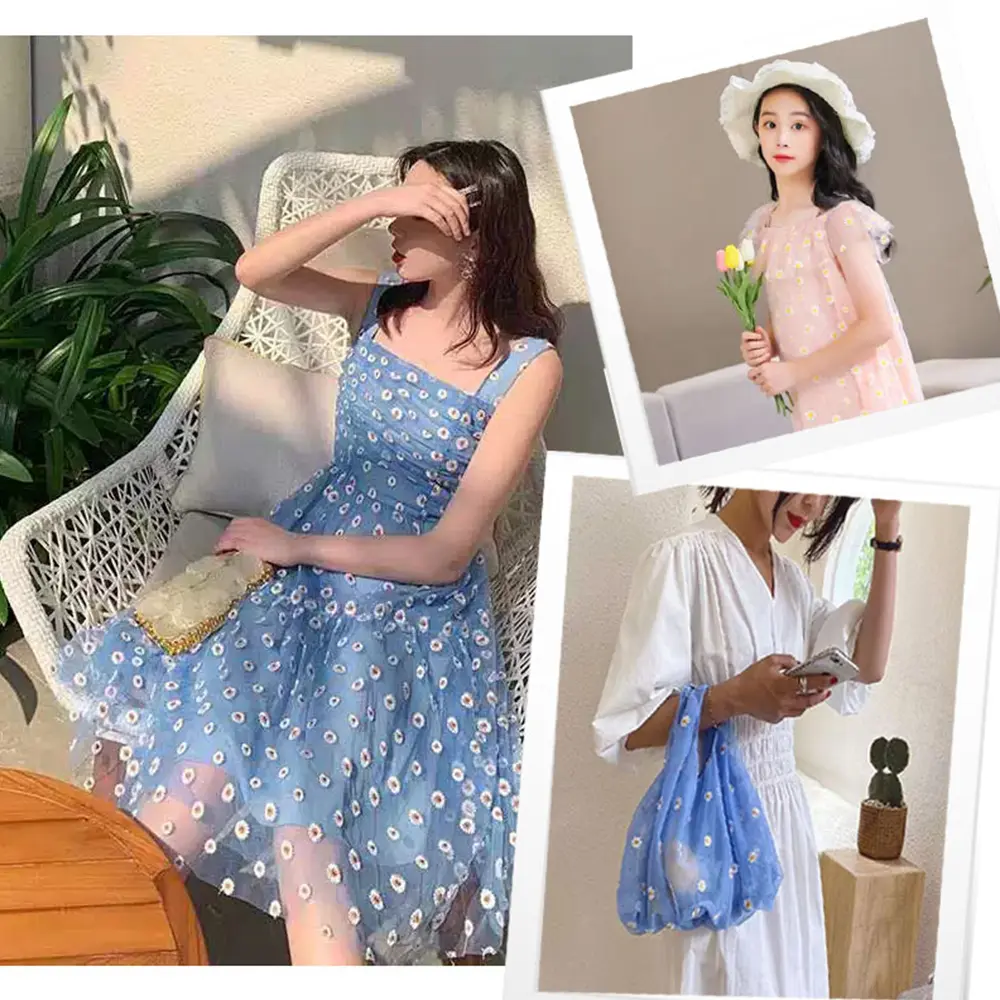Daisy Flower Tulle Mesh Fabric 1.5x0.9m Softness for Baby Photo Backdrop Girl Dresses Boho Wedding Decor Party Curtain Supplies