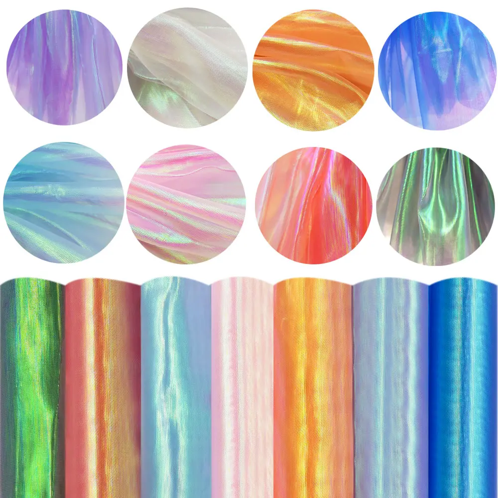Designer Fluorescent Fabrics Colorful Shiny Gauze Fabric Stage Wedding Decor Voile Transparent Holographic Fabric Doll Clothing