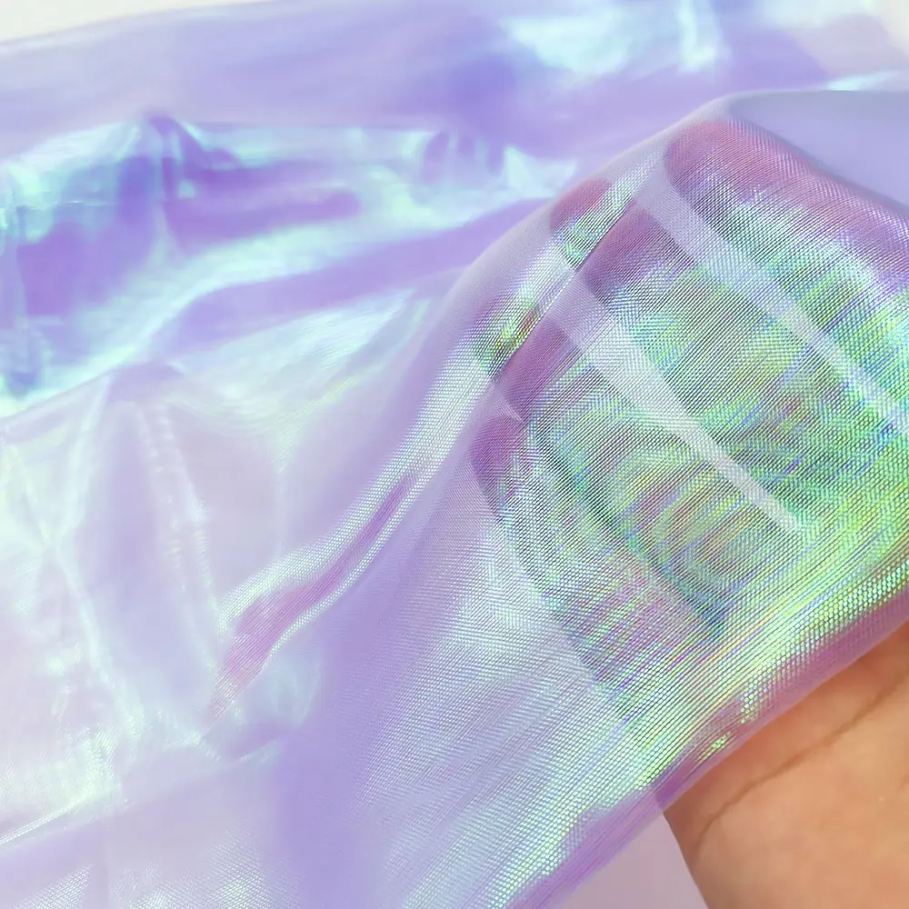 Designer Fluorescent Fabrics Colorful Shiny Gauze Fabric Stage Wedding Decor Voile Transparent Holographic Fabric Doll Clothing