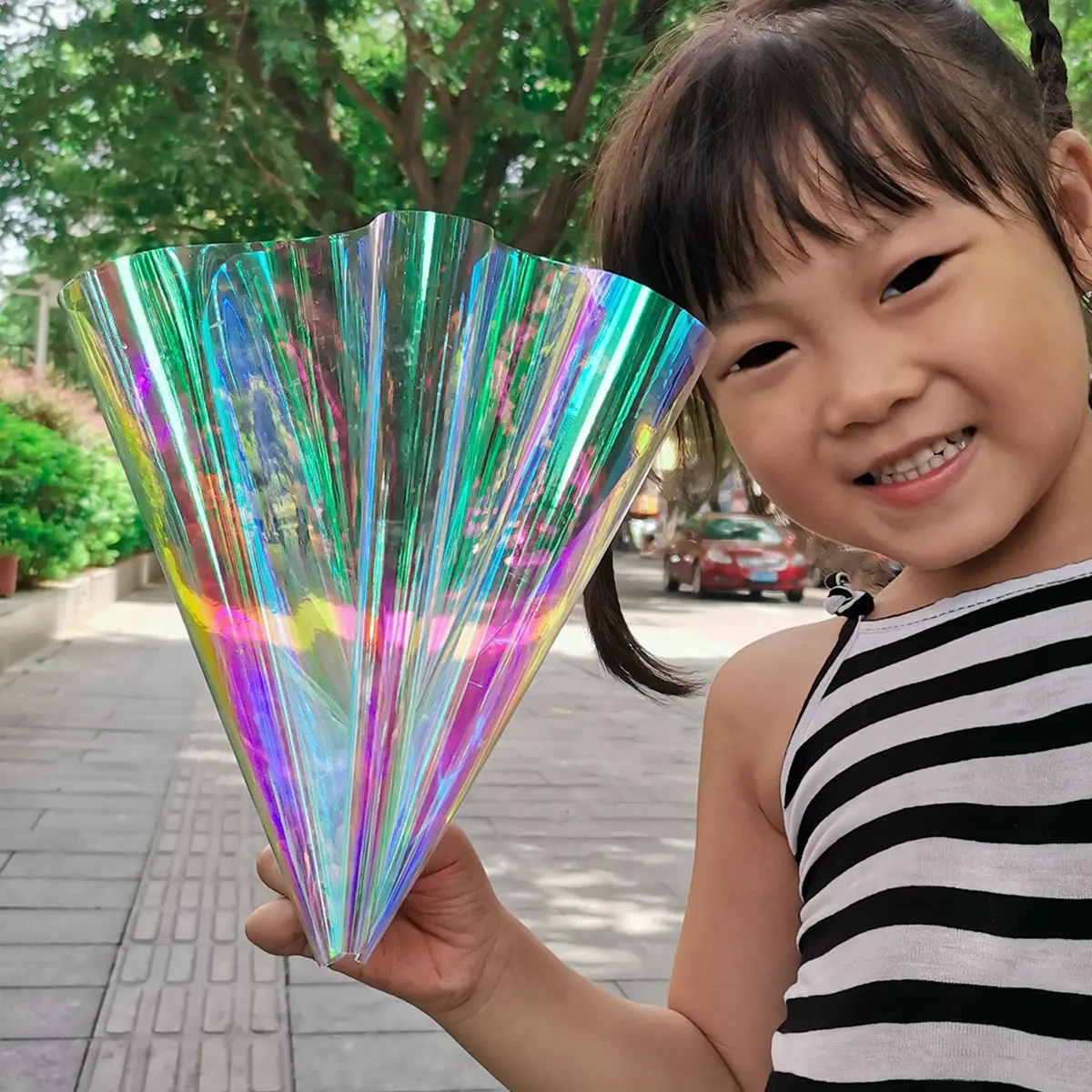 20*95cm Candy Iridescent Holographic Clear Transparent PVC Fabric Leather Laser Rainbow Film Vinyl Craft Drop Glue DIY Making