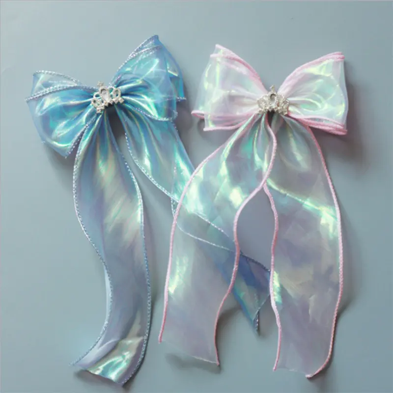 Designer Fluorescent Fabrics Colorful Shiny Gauze Fabric Stage Wedding Decor Voile Transparent Holographic Fabric Doll Clothing