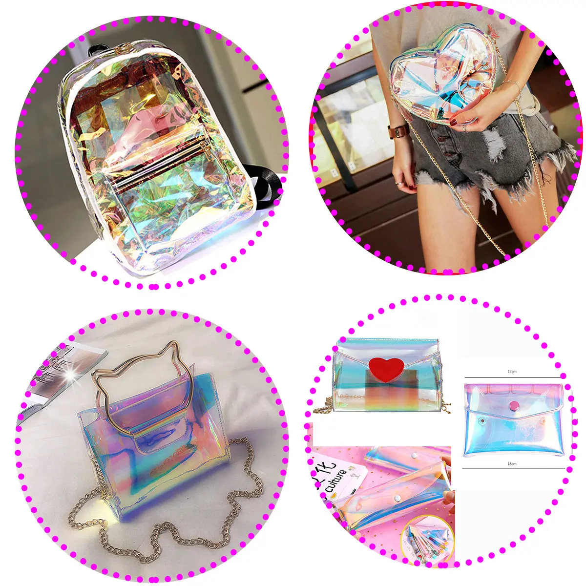 20*95cm Candy Iridescent Holographic Clear Transparent PVC Fabric Leather Laser Rainbow Film Vinyl Craft Drop Glue DIY Making