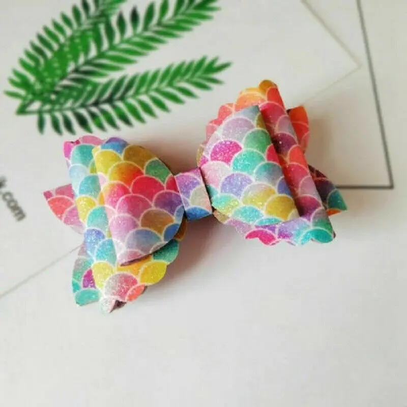 Fish Scale Mermaid Rainbow Fine Glitter Faux Leather Fabric Sparkle Butterfly Heart Craft Decor DIY Hair Bow Material Sheets