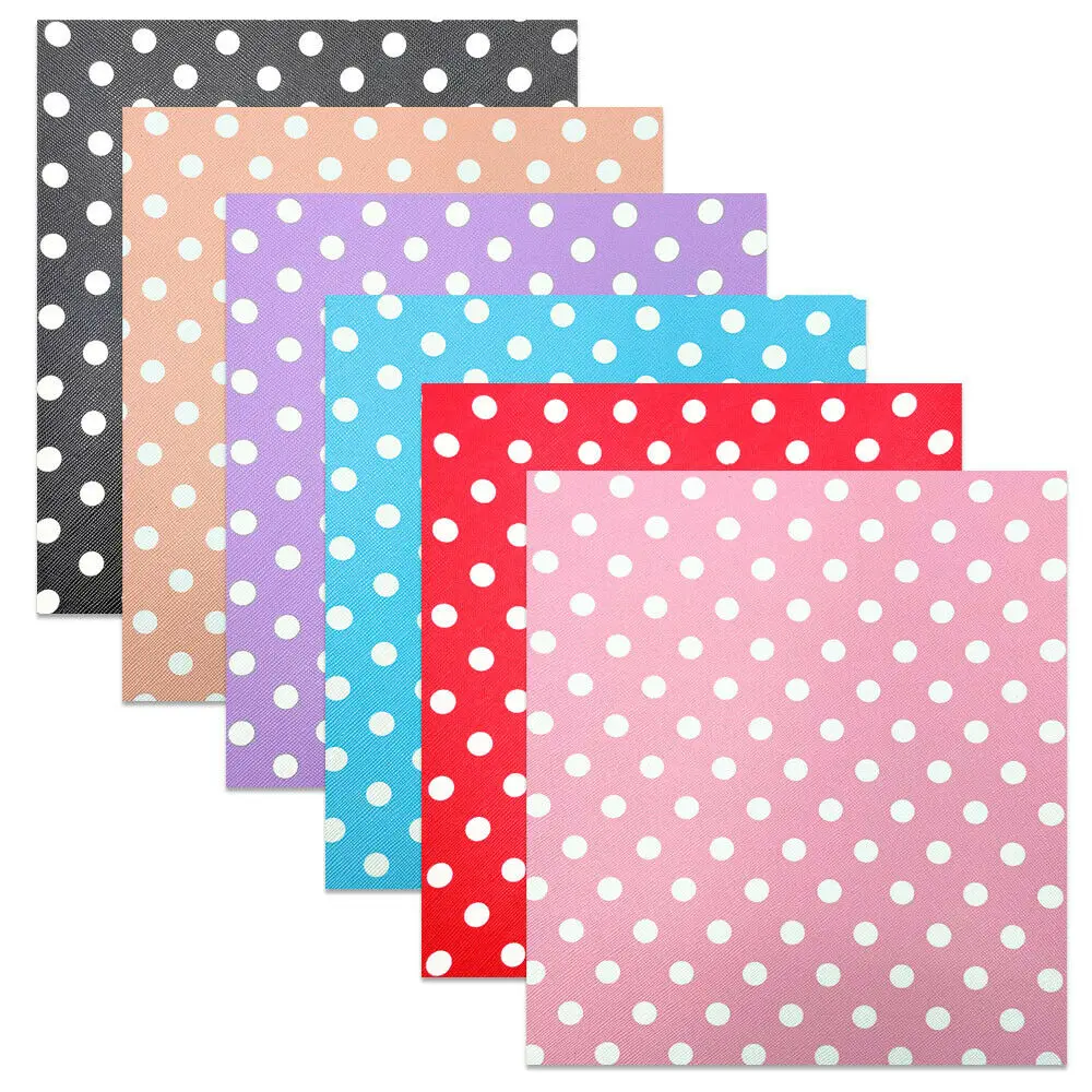 Polka Dots Macaroon Color PVC Faux PU Leather Sewing Fabric Synthetic Brooch Hair Bows GIFT Earring Handmade Decor DIY Sheet